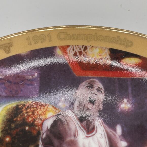 Michael Jordan 1991 Championship NBA Bradford Exchange Chicago Bulls Plate W/COA - Picture 3 of 7